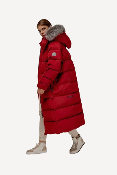 Пальто пуховое Глория Nordic Goose мех ЧБК (Женский; 48; Красный)